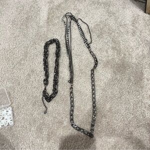 2 piece pewter silver and crystal choker and long necklace/rope style .